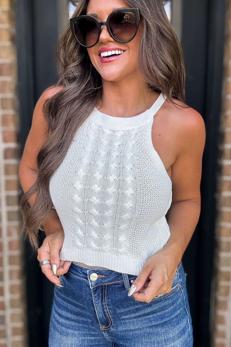 Cable White Sweater Top