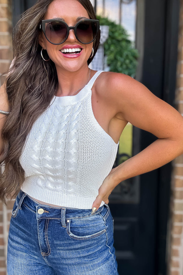 Cable White Sweater Top