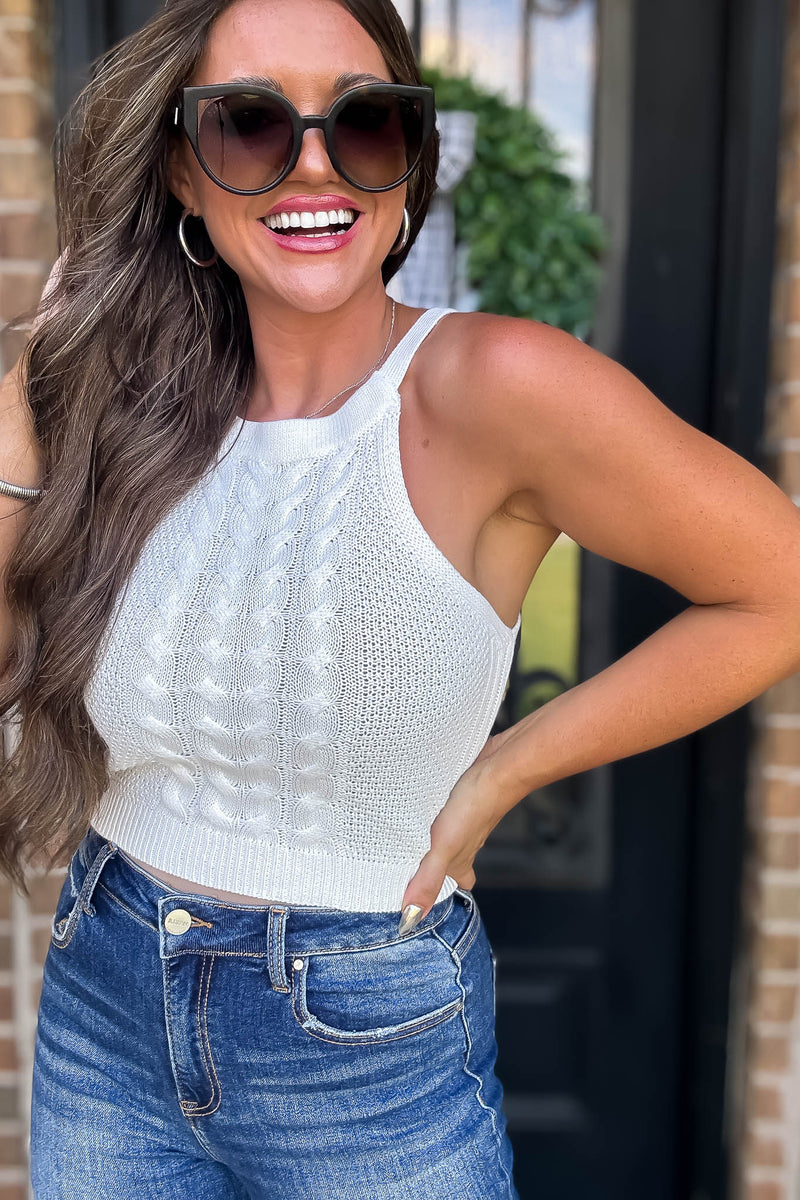 Cable White Sweater Top