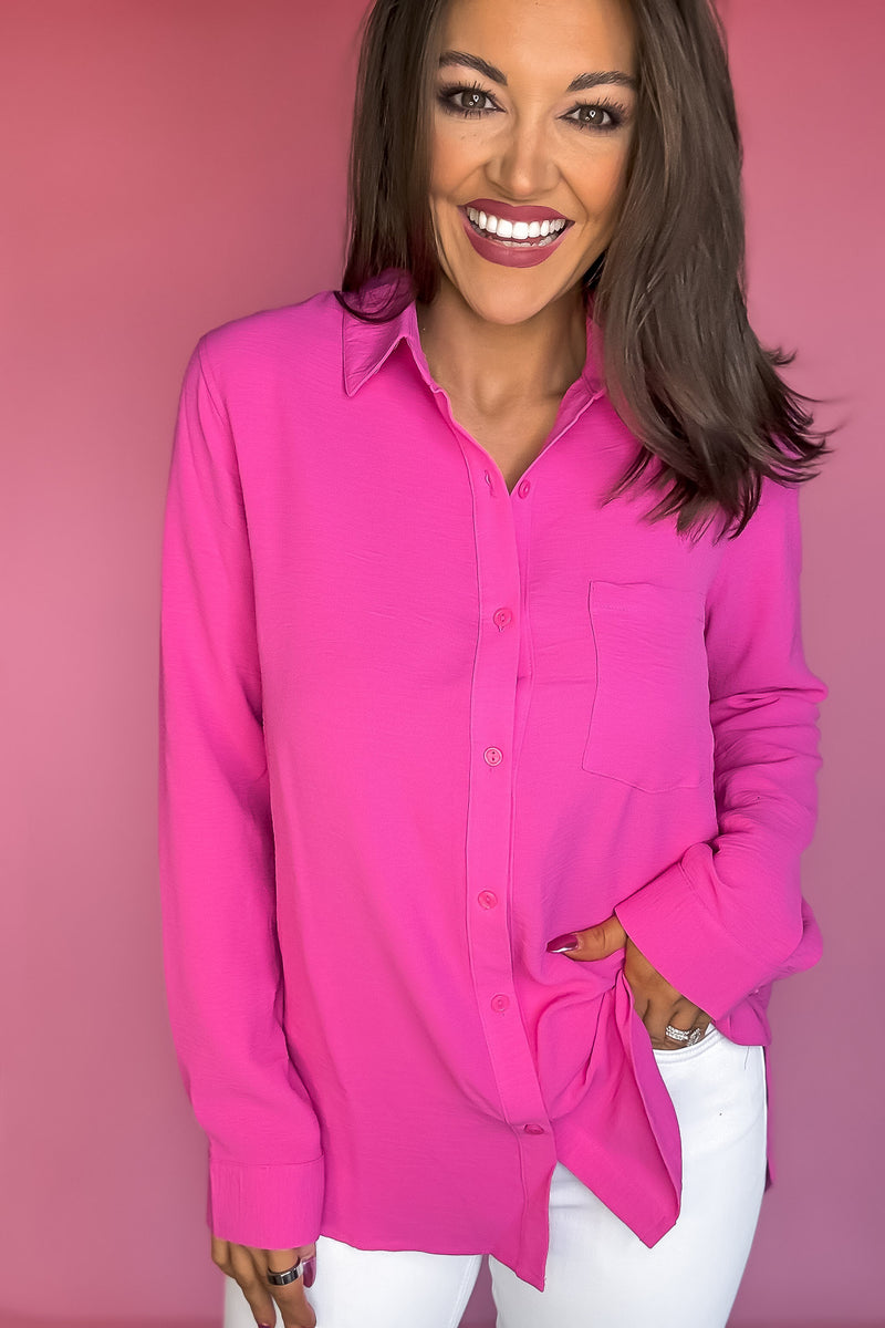 Brooklyn Pink Airflow Button Down Top