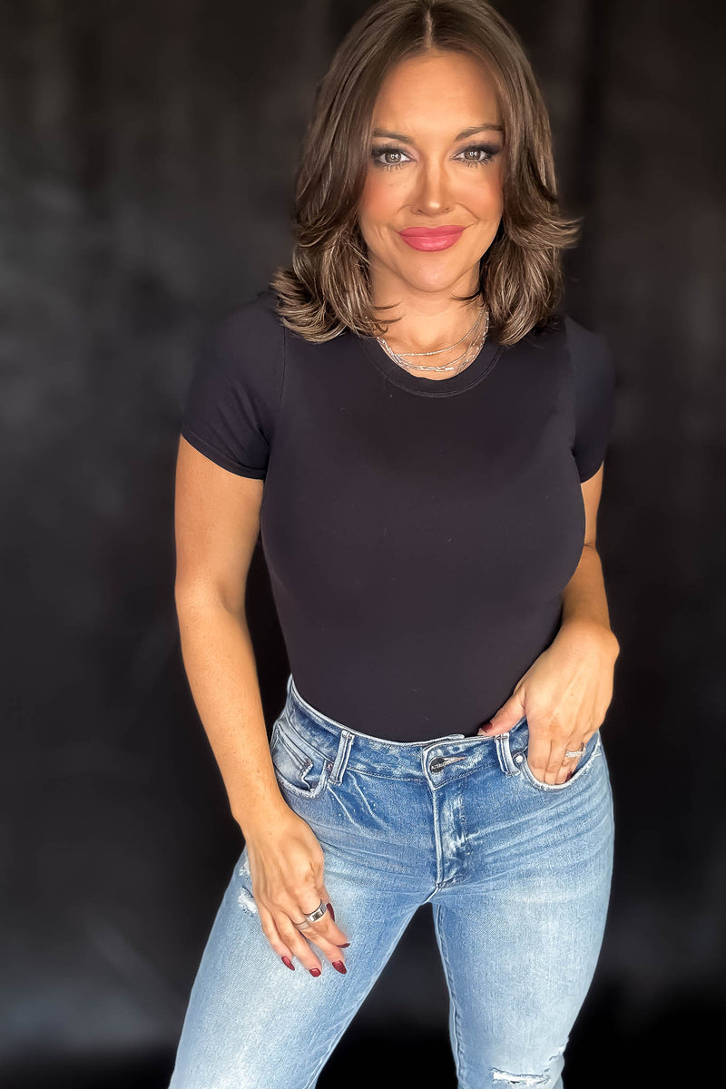 Crewneck Black Shortsleeve Bodysuit