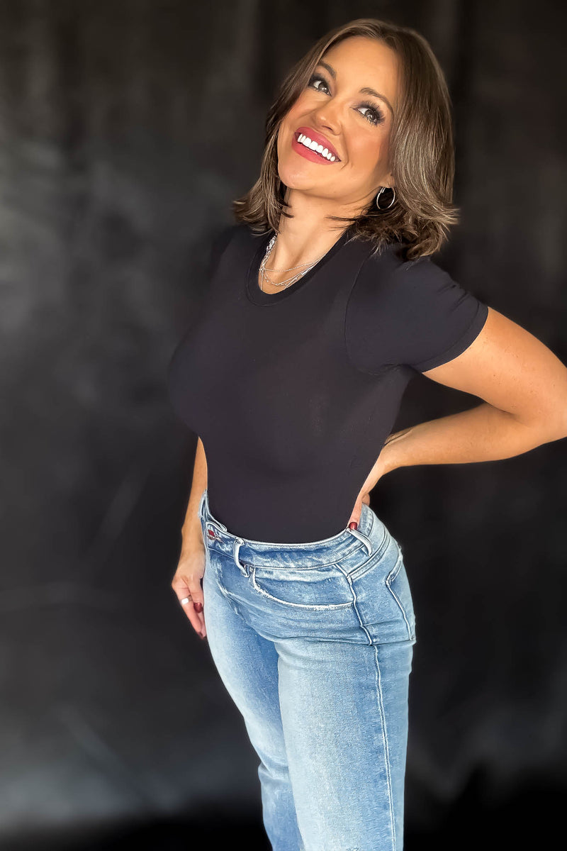 Crewneck Black Shortsleeve Bodysuit