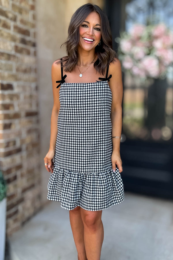 Mustard Seed Ribbon Strap Ruffle Hem Plaid Dress