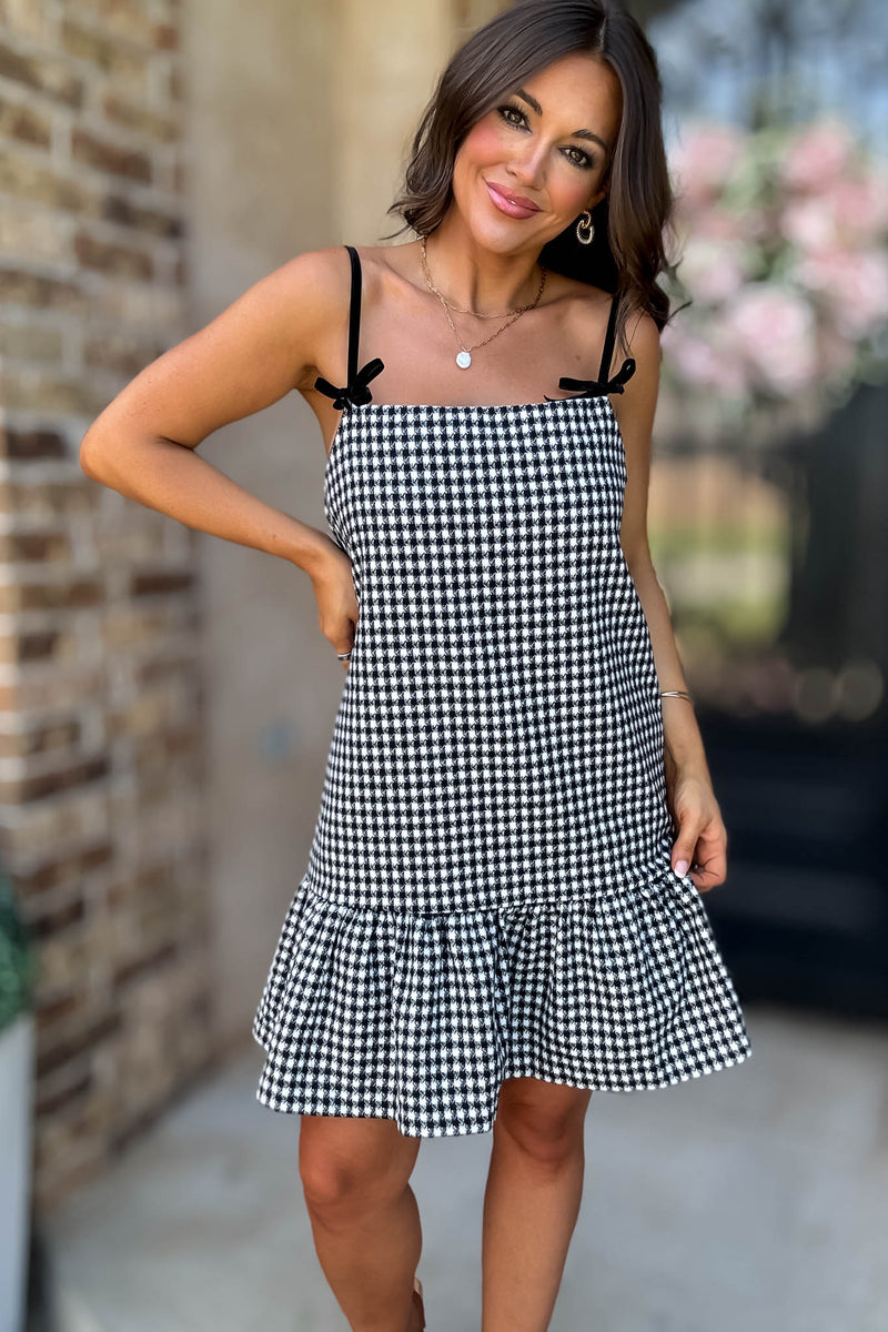 Mustard Seed Ribbon Strap Ruffle Hem Plaid Dress