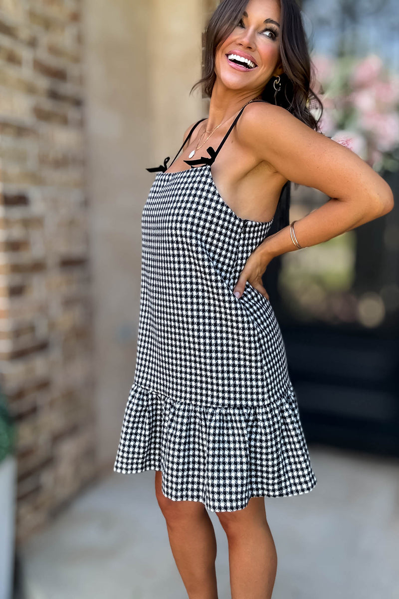 Mustard Seed Ribbon Strap Ruffle Hem Plaid Dress