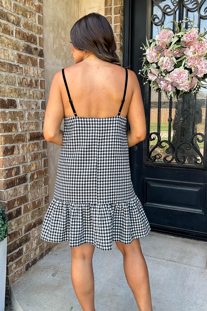 Mustard Seed Ribbon Strap Ruffle Hem Plaid Dress