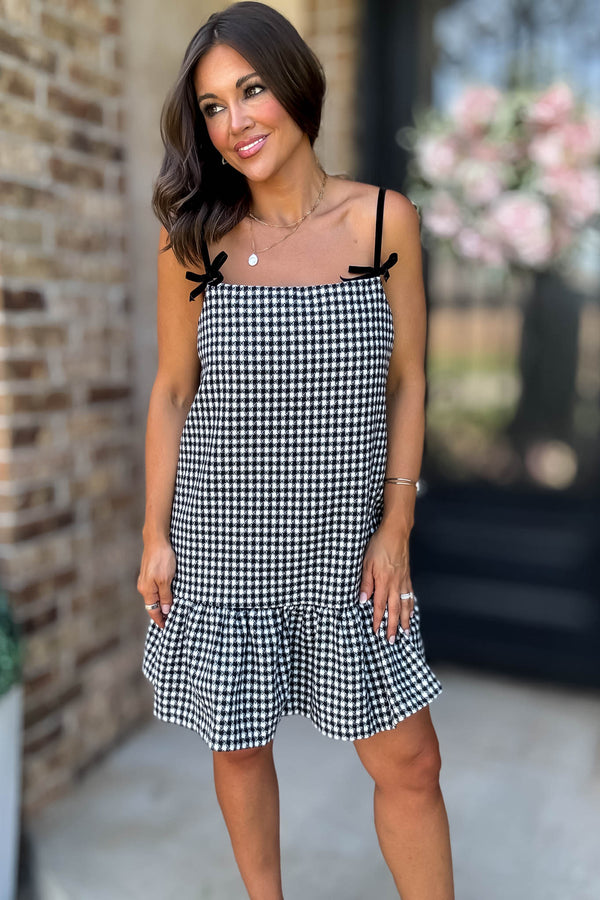 Mustard Seed Ribbon Strap Ruffle Hem Plaid Dress