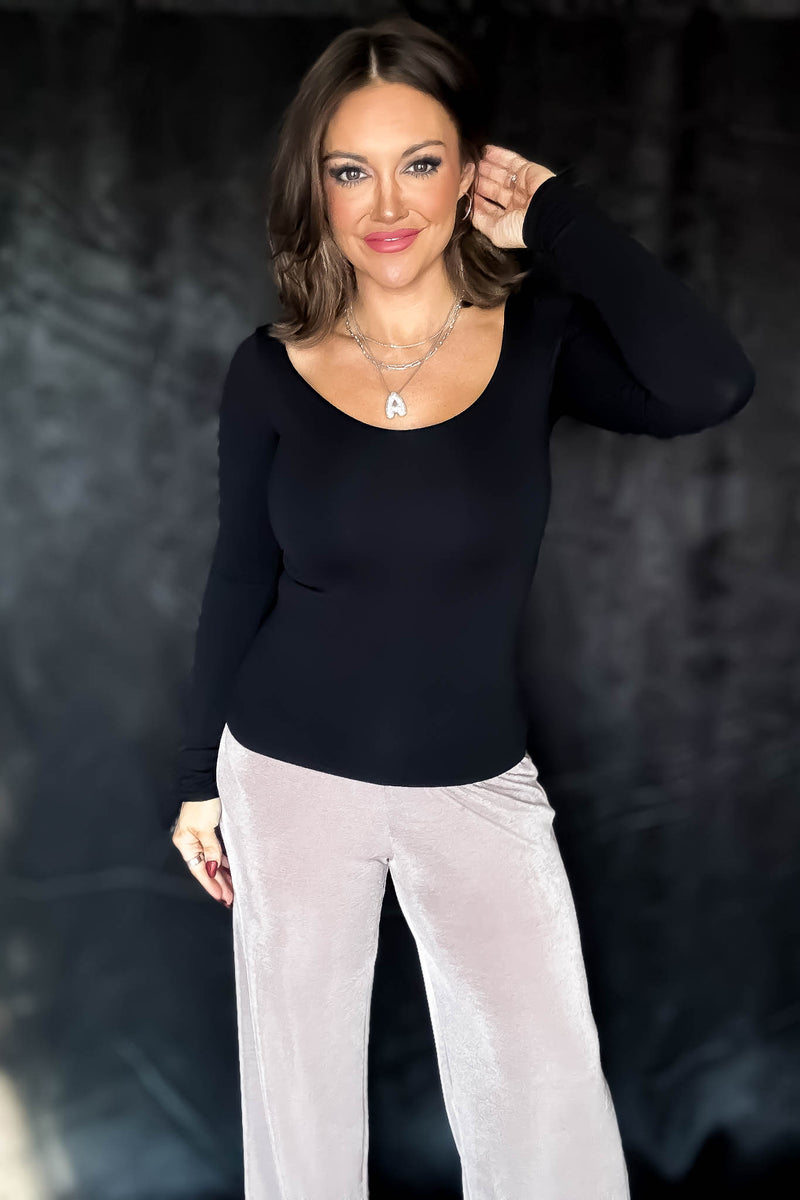 Dynamic Fashion Black V Neck Double Layer Longsleeve Top