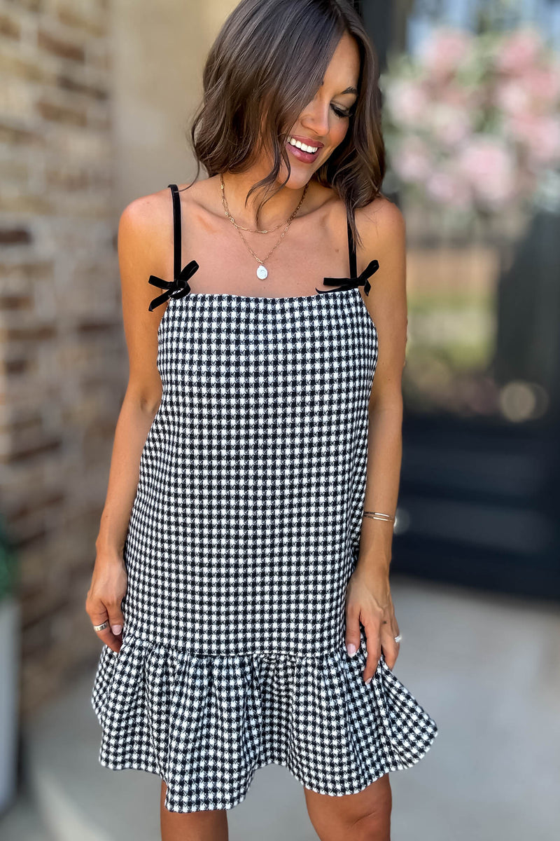 Mustard Seed Ribbon Strap Ruffle Hem Plaid Dress
