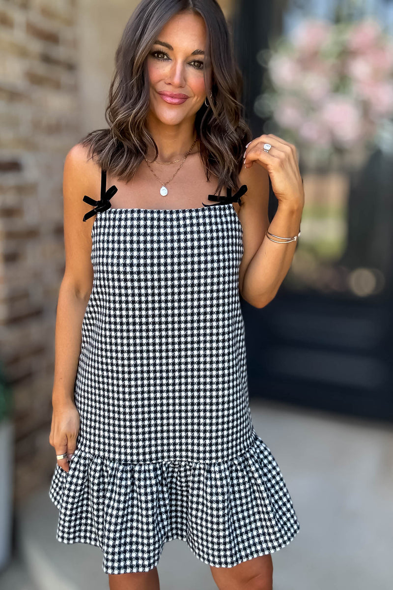 Mustard Seed Ribbon Strap Ruffle Hem Plaid Dress