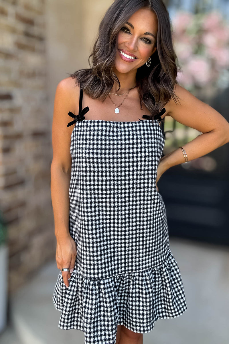 Mustard Seed Ribbon Strap Ruffle Hem Plaid Dress