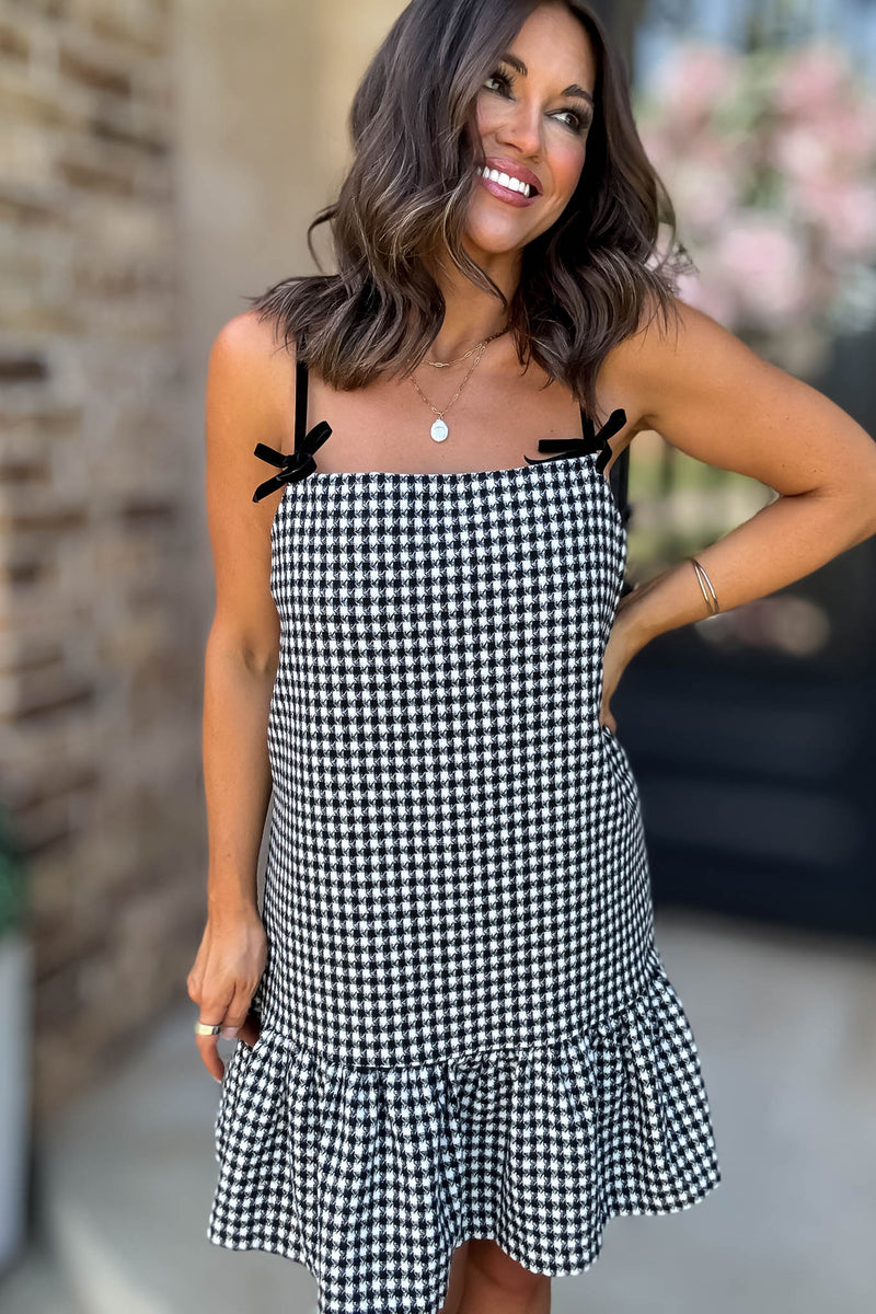 Mustard Seed Ribbon Strap Ruffle Hem Plaid Dress