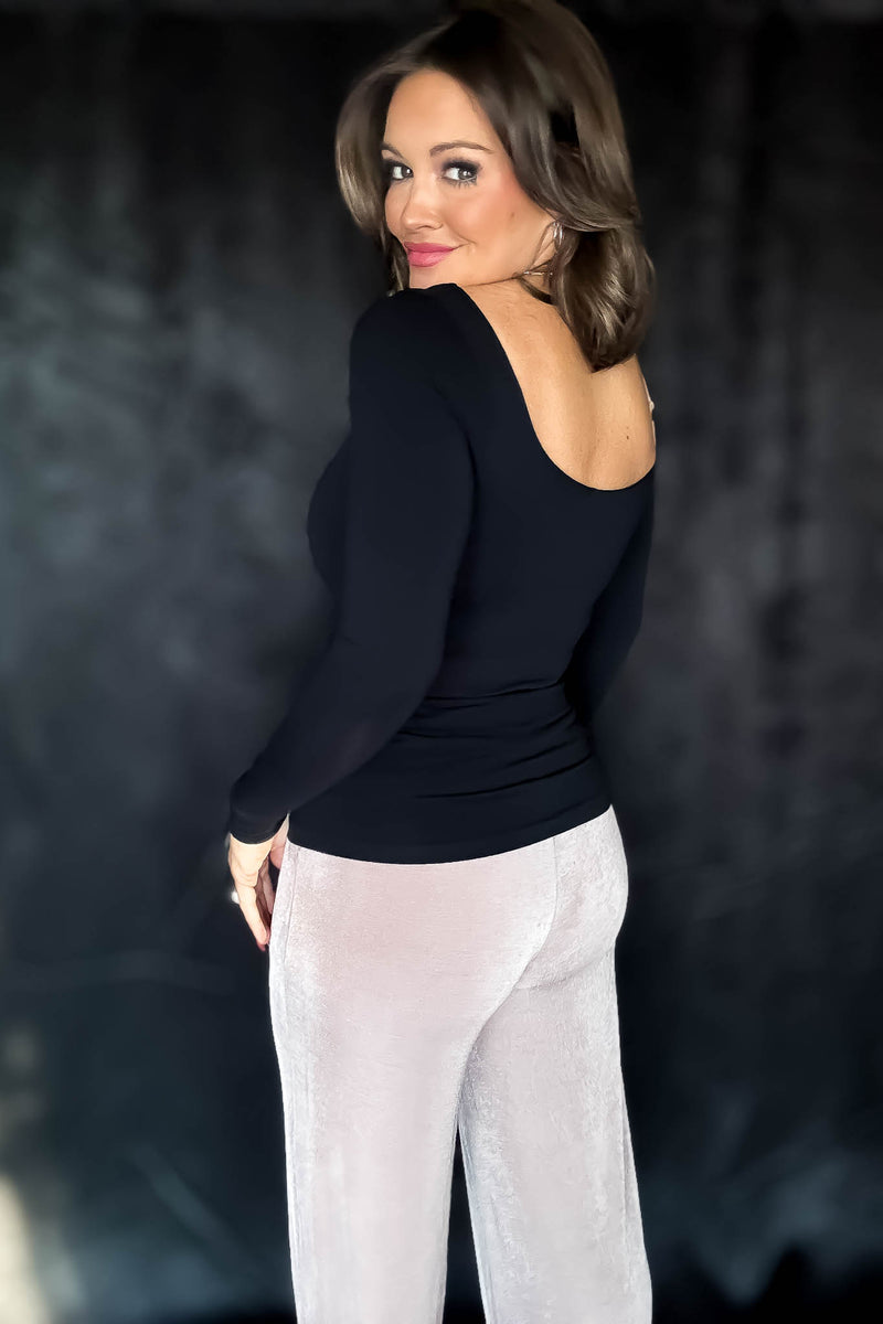 Dynamic Fashion Black V Neck Double Layer Longsleeve Top