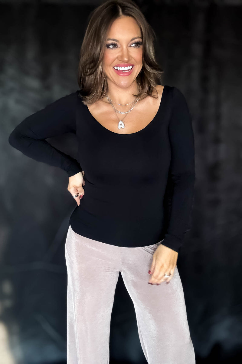 Dynamic Fashion Black V Neck Double Layer Longsleeve Top