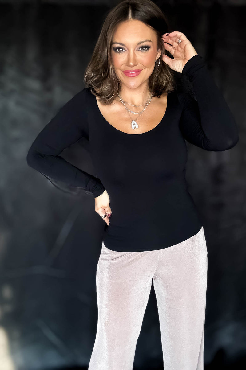 Dynamic Fashion Black V Neck Double Layer Longsleeve Top