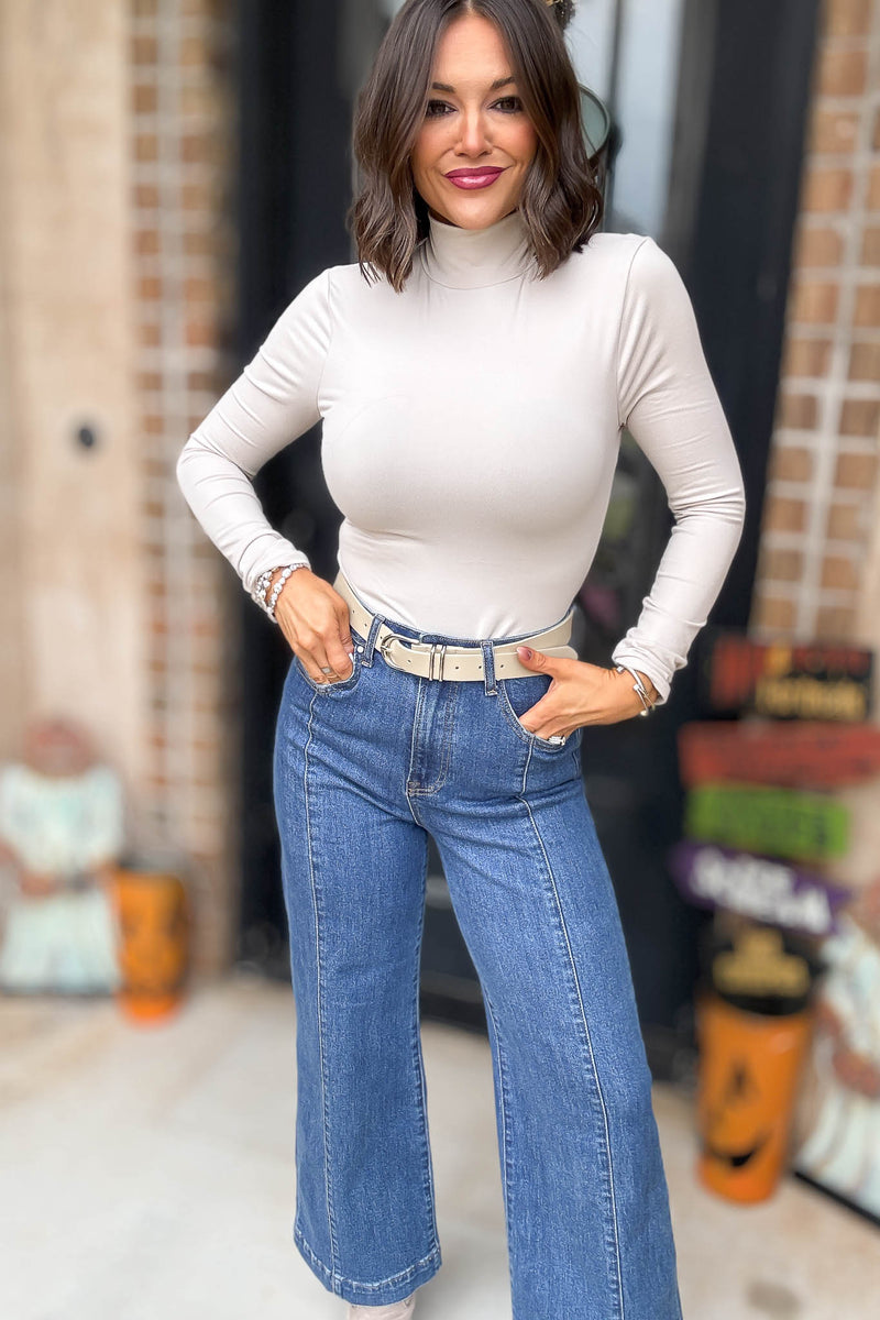Over The Night Sand Beige Turtleneck Bodysuit