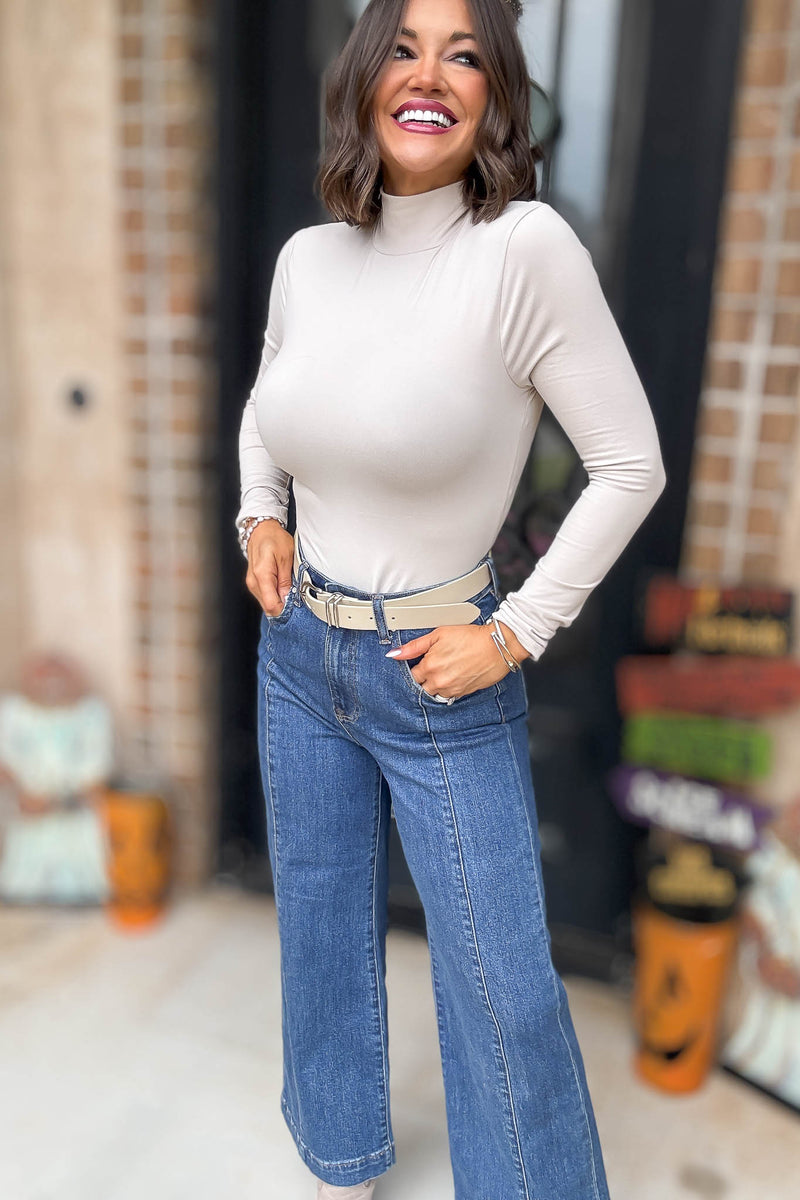 Over The Night Sand Beige Turtleneck Bodysuit