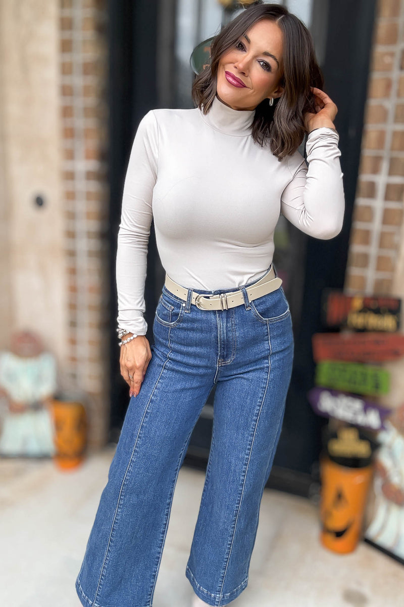Over The Night Sand Beige Turtleneck Bodysuit