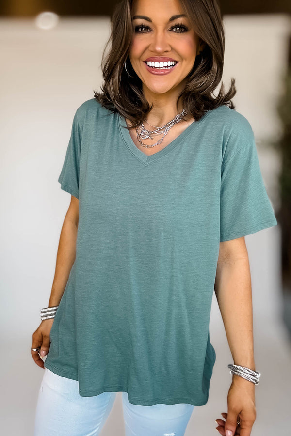 Just Relax Boyfriend Heather Ash Jade V-Neck Tee