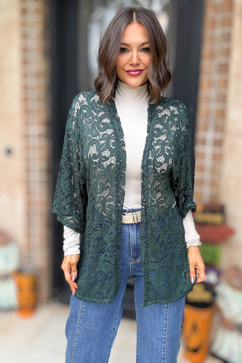 Green Crochet Lace Kimono