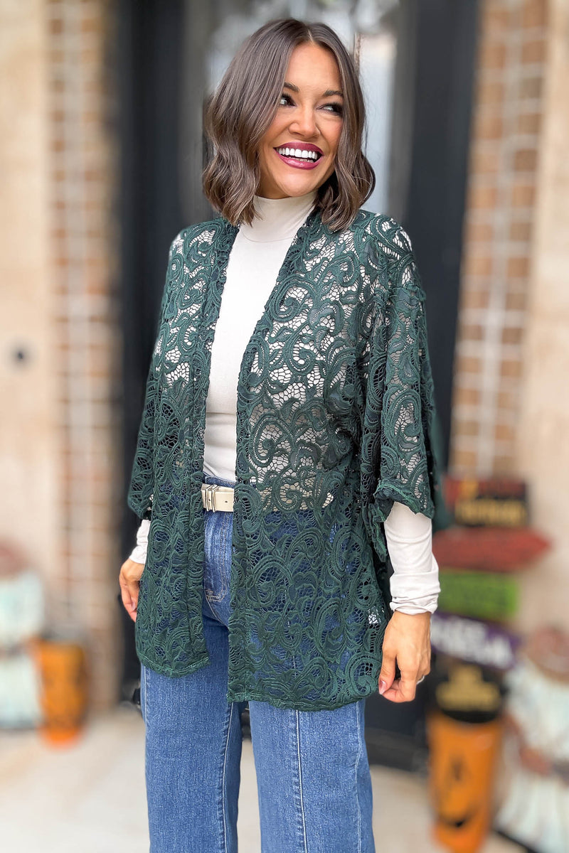 Green Crochet Lace Kimono