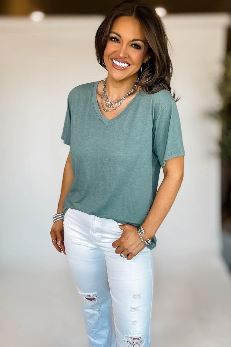 Just Relax Boyfriend Heather Ash Jade V-Neck Tee