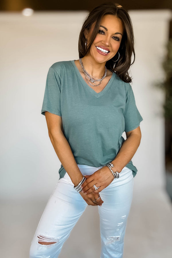 Just Relax Boyfriend Heather Ash Jade V-Neck Tee