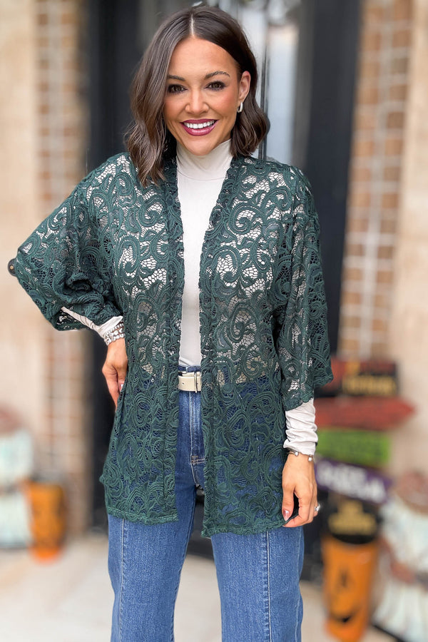 Green Crochet Lace Kimono