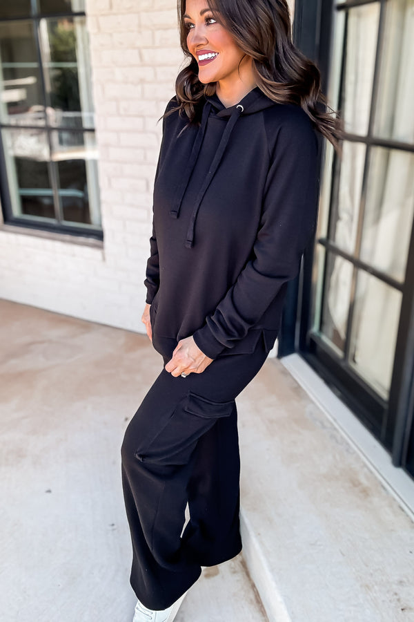 Let It Go Black Fleece Cargo Pocket Straight Leg Jogger