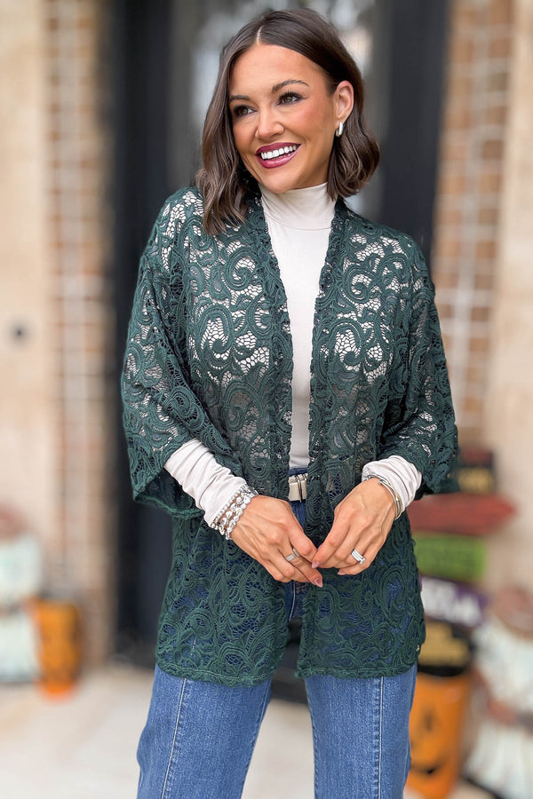 Green Crochet Lace Kimono