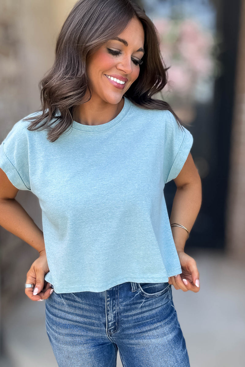 Attractive Beginnings Heather Light Teal Top