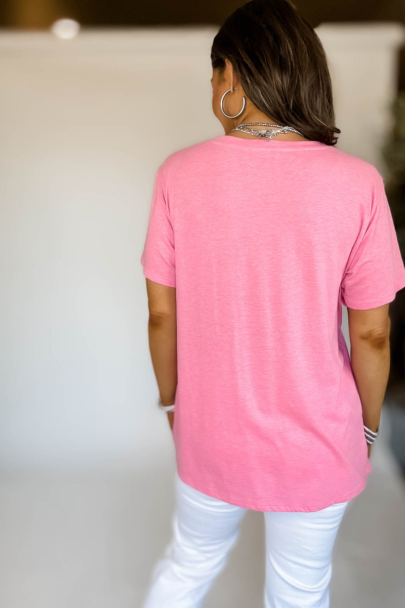 Just Relax Boyfriend Heather Fuchsia V-Neck Tee