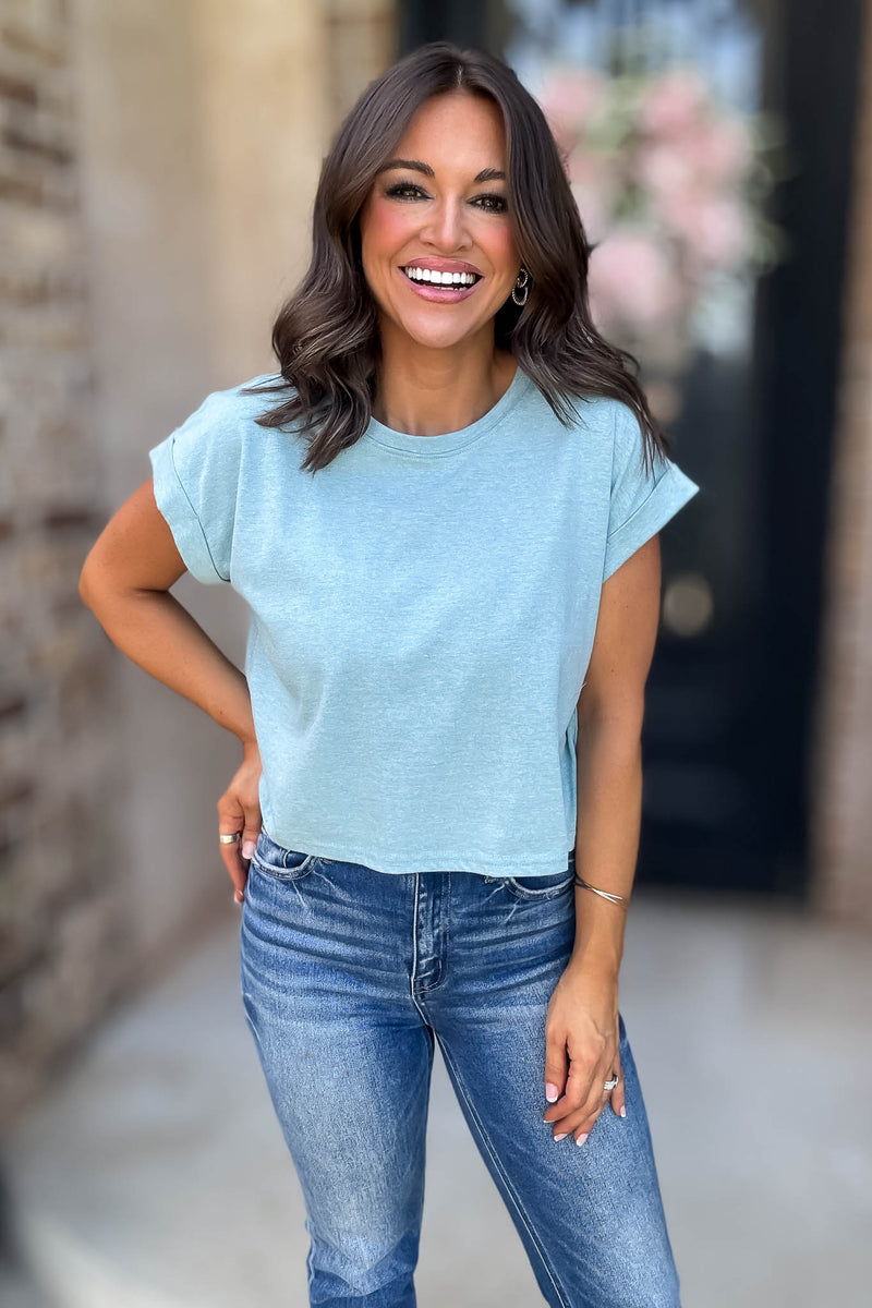 Attractive Beginnings Heather Light Teal Top