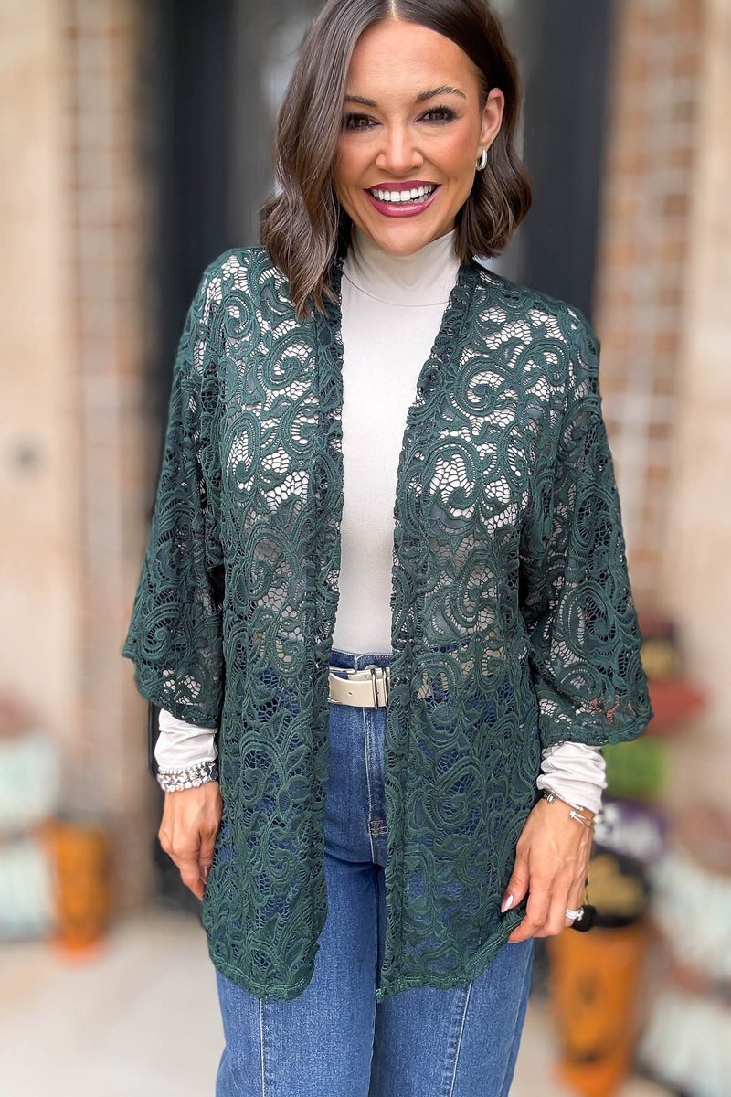 Green Crochet Lace Kimono