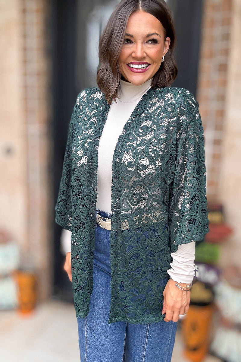 Green Crochet Lace Kimono