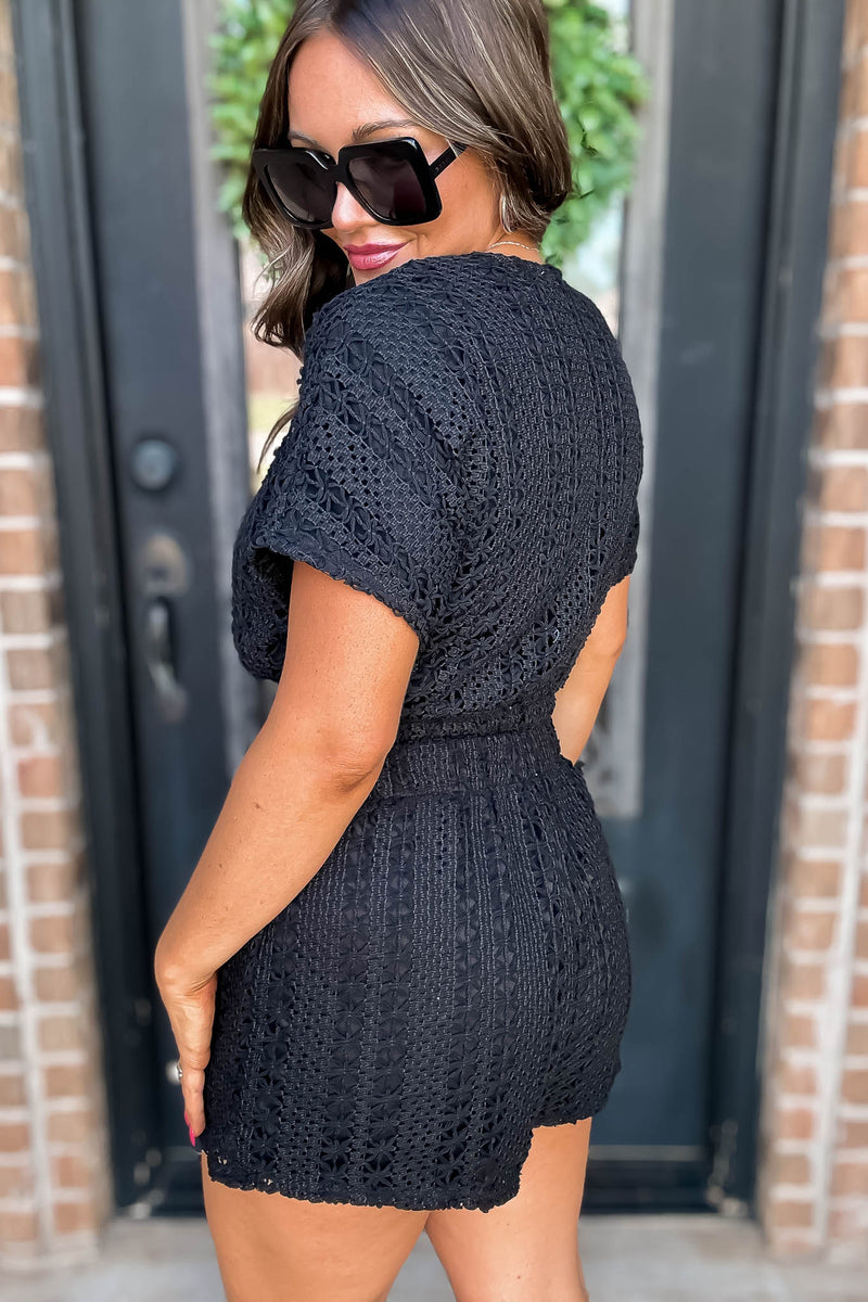 Sunburst Black Crochet Shorts