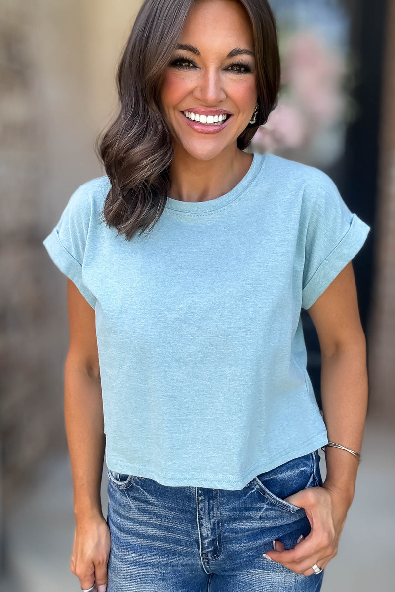 Attractive Beginnings Heather Light Teal Top