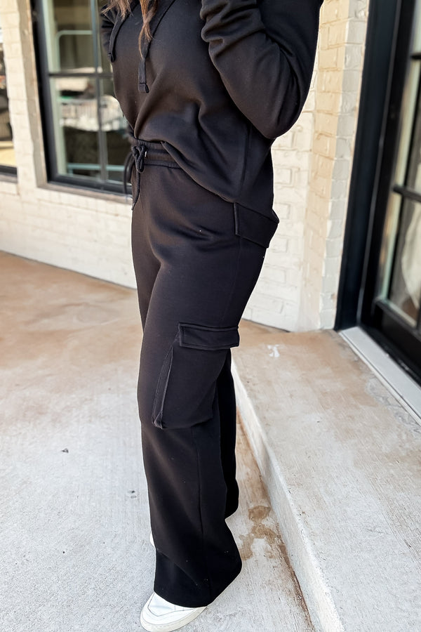Let It Go Black Fleece Cargo Pocket Straight Leg Jogger