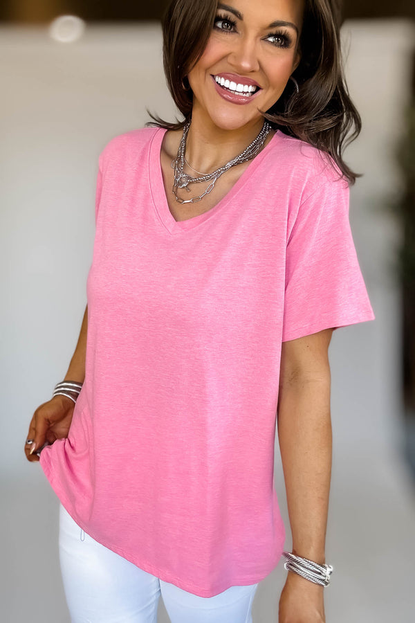 Just Relax Boyfriend Heather Fuchsia V-Neck Tee