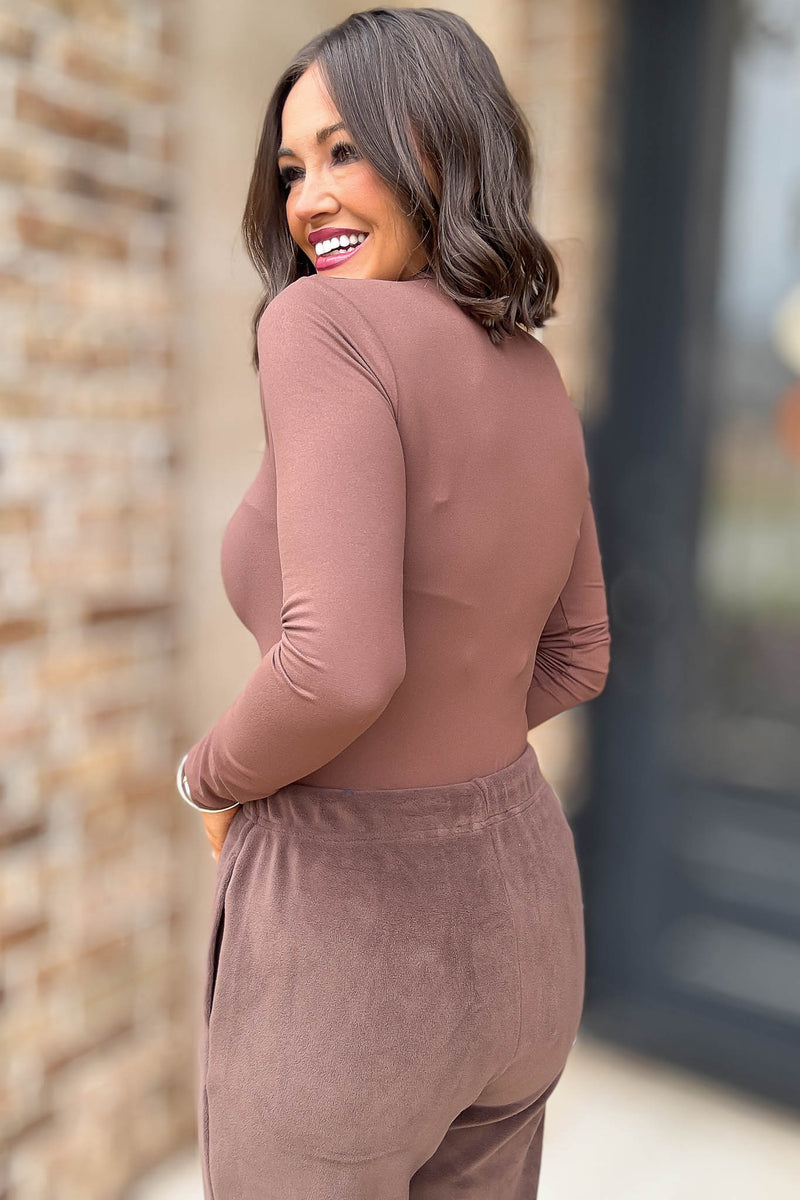 Over The Night Brown Turtleneck Bodysuit