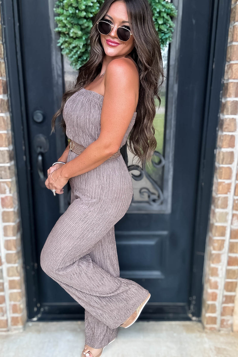 Iris Coco Strapless Belted Wide Leg Jumpsuit