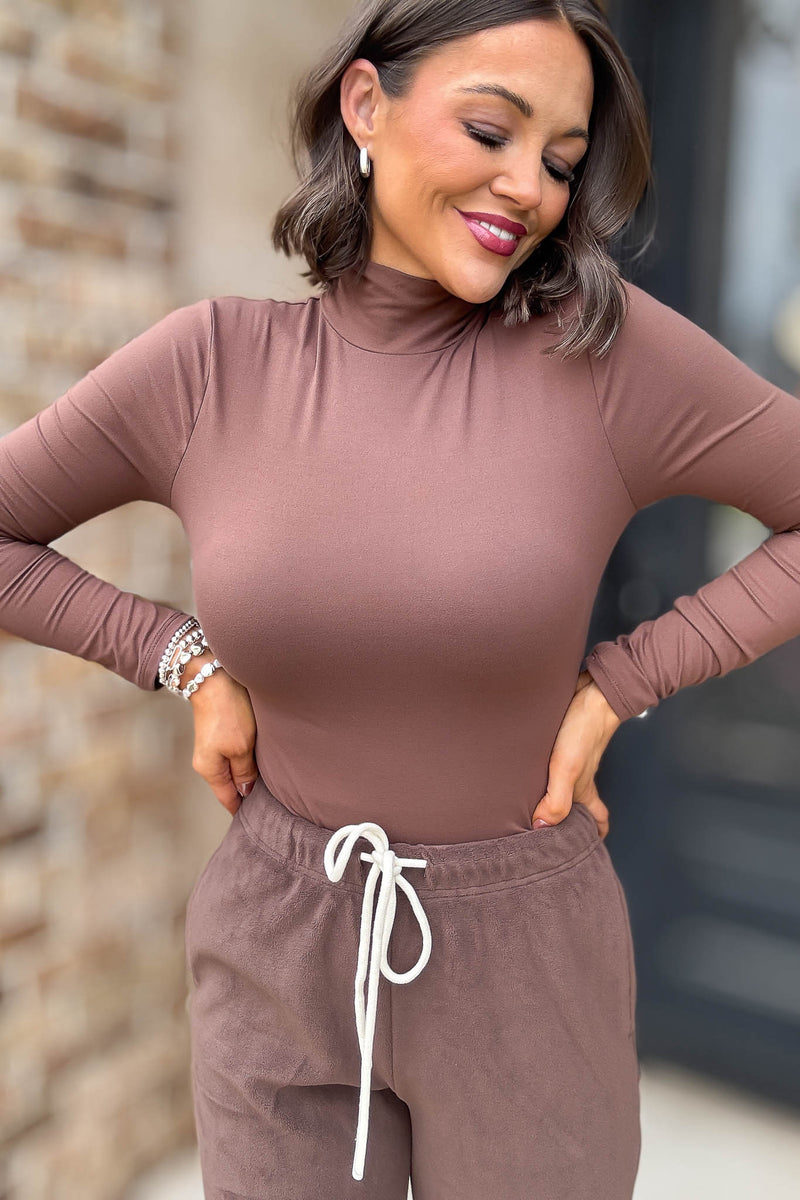 Over The Night Brown Turtleneck Bodysuit