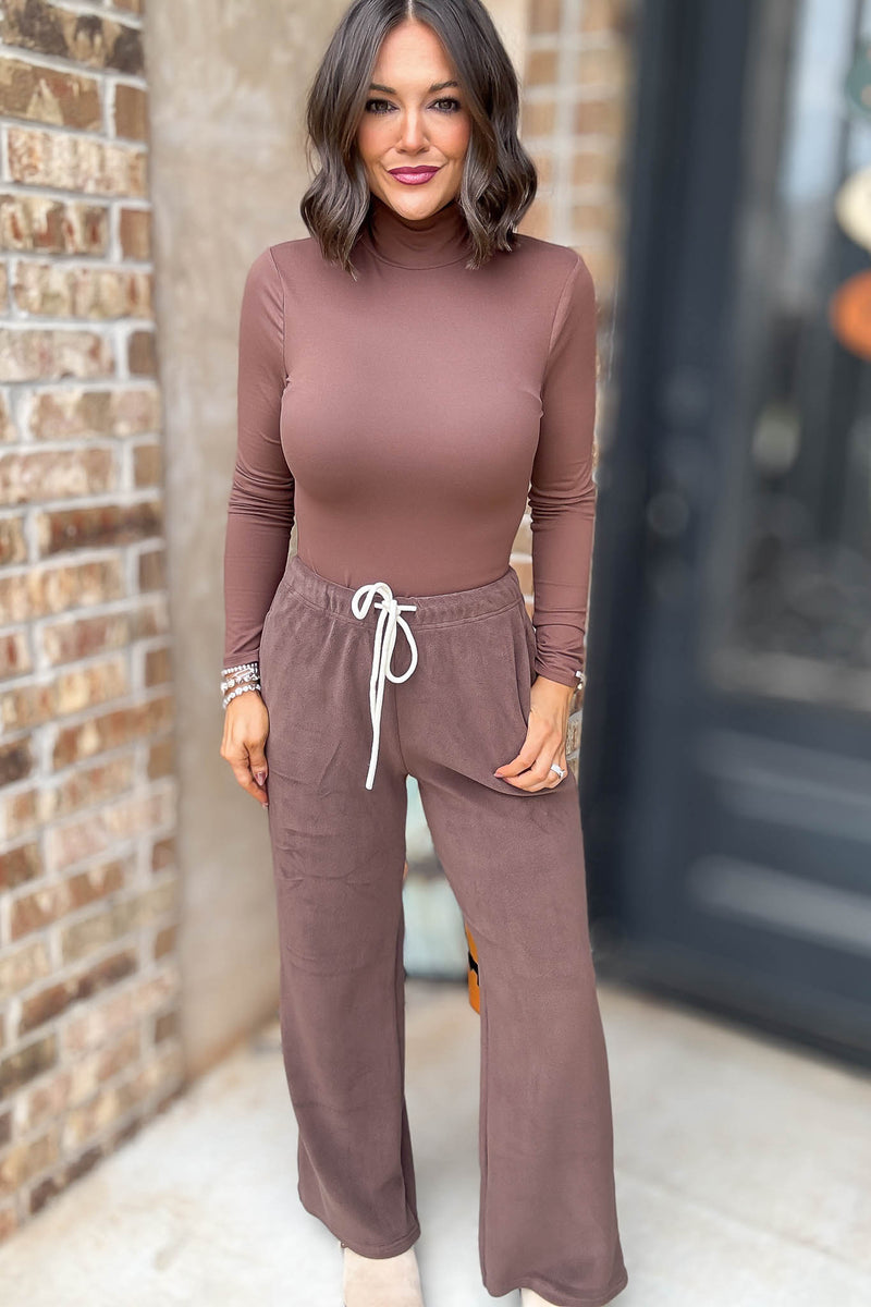 Cozy Soft Brown Premium Fleece Wide Leg Sweatpants