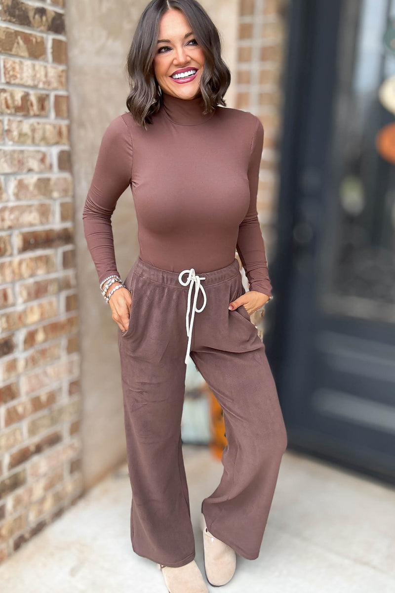 Cozy Soft Brown Premium Fleece Wide Leg Sweatpants