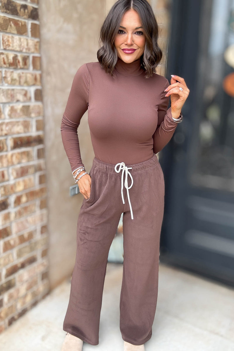 Cozy Soft Brown Premium Fleece Wide Leg Sweatpants