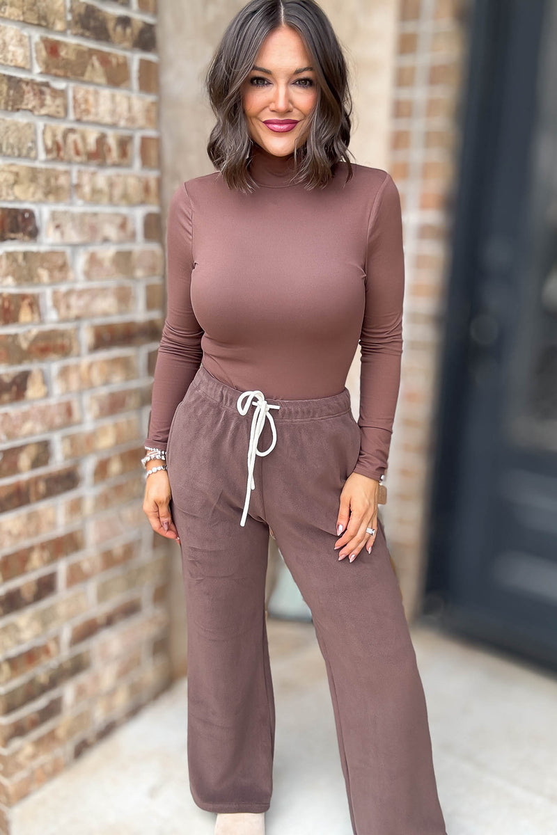 Cozy Soft Brown Premium Fleece Wide Leg Sweatpants