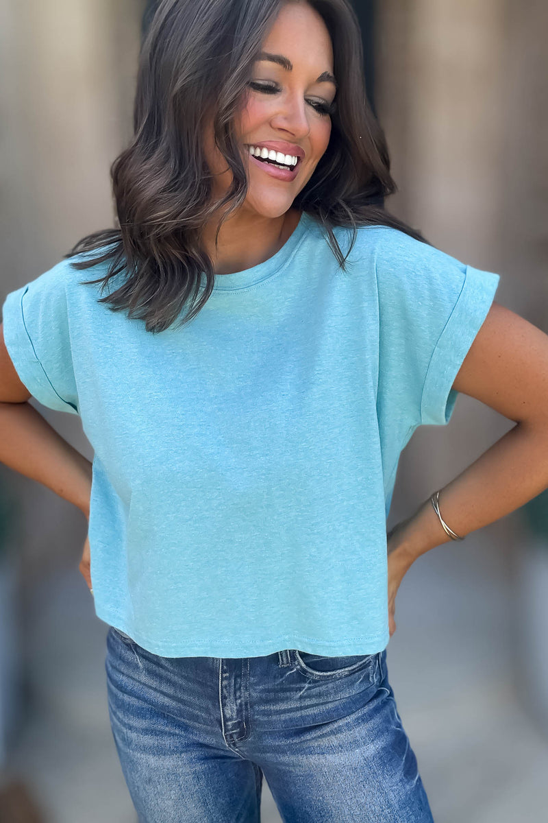 Attractive Beginnings Heather Dusty Teal Top