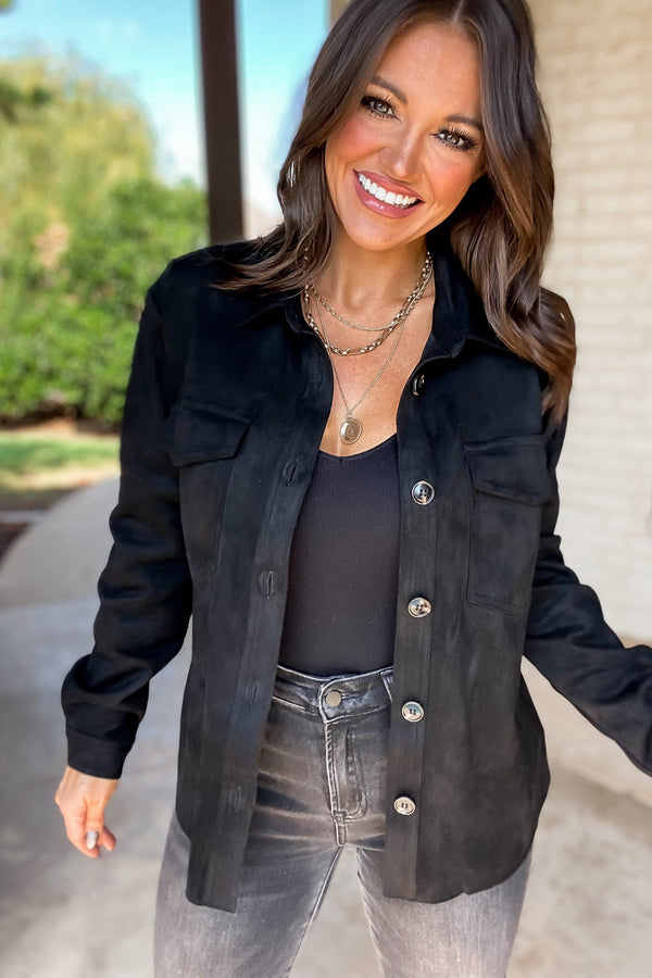 Simply Devoted Black Loose Fit Suede Shacket