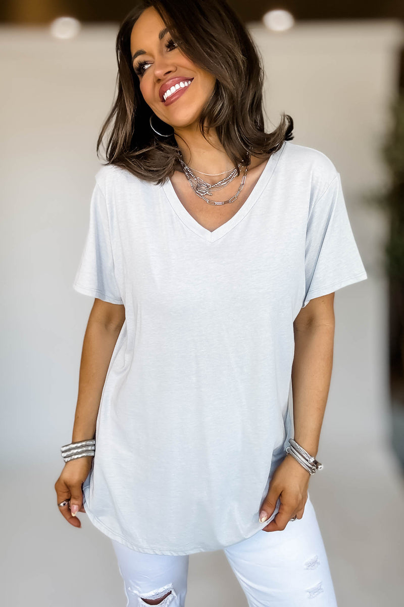 Just Relax Boyfriend Heather Grey V-Neck Tee