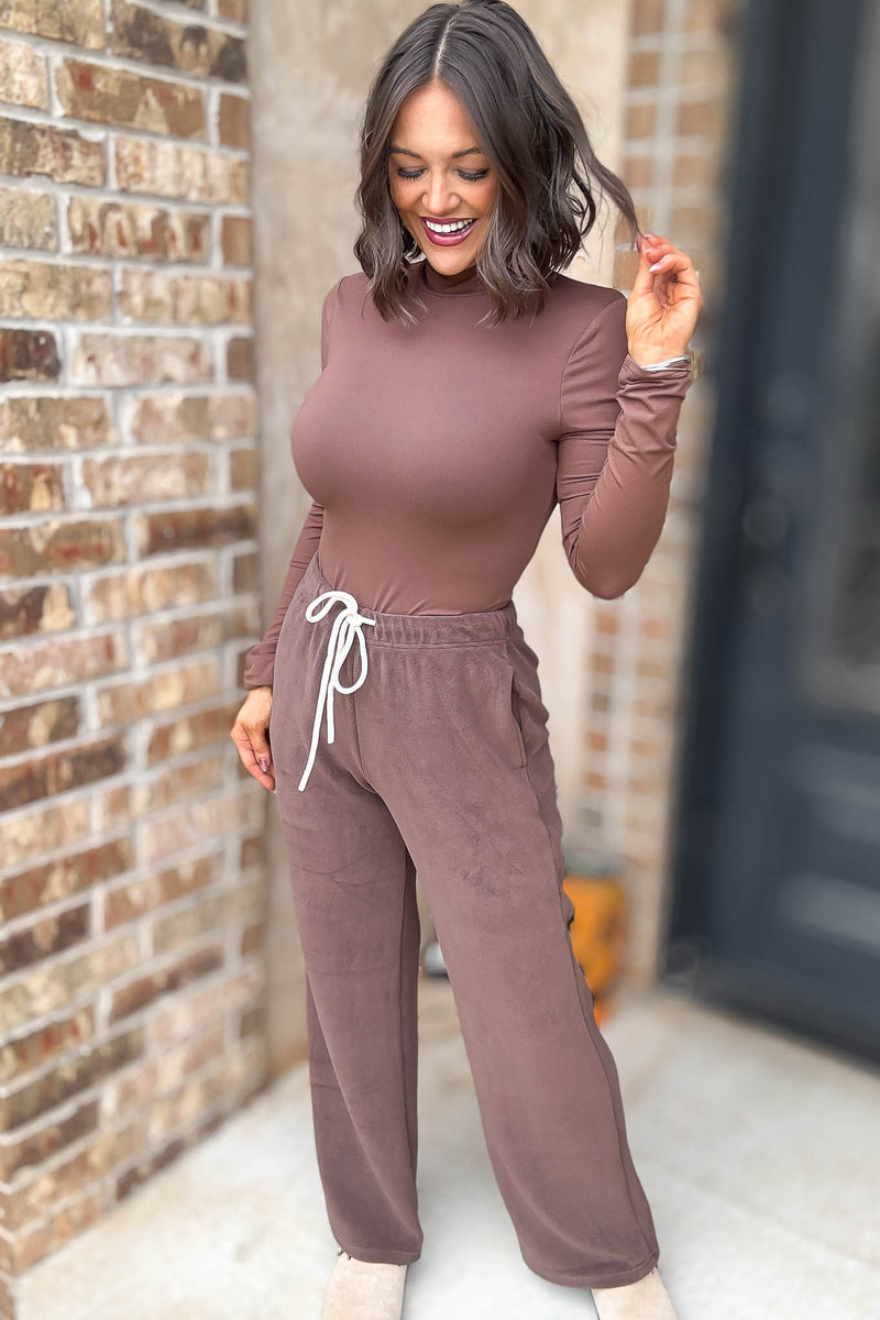 Cozy Soft Brown Premium Fleece Wide Leg Sweatpants